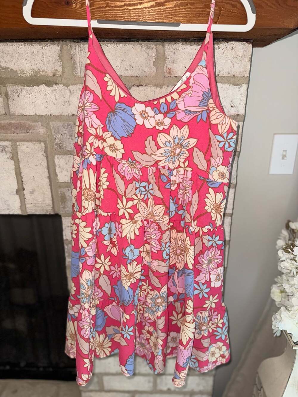 Altar'd State Pink Floral Tiered Spaghetti Strap Dress